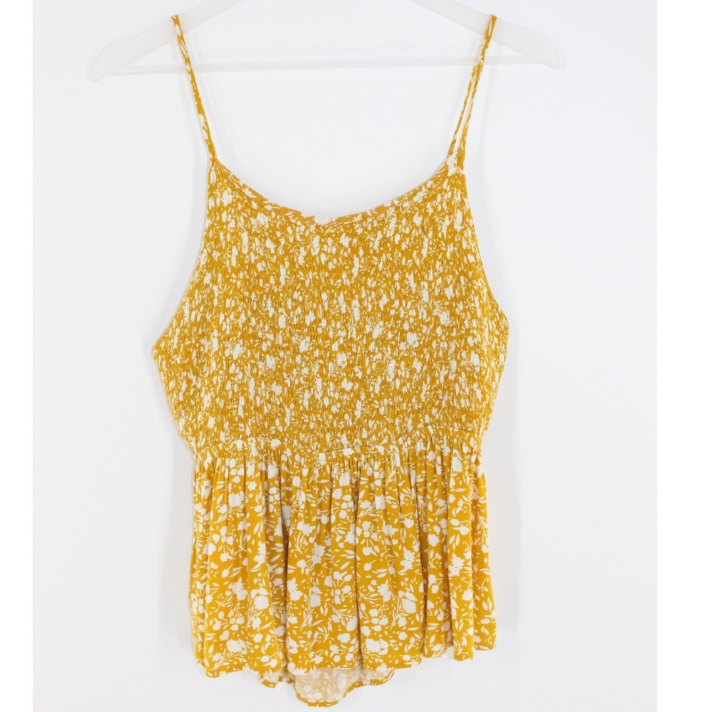 Shein Curve Cami Top Smocked Floral Tie Back 2XL Yellow